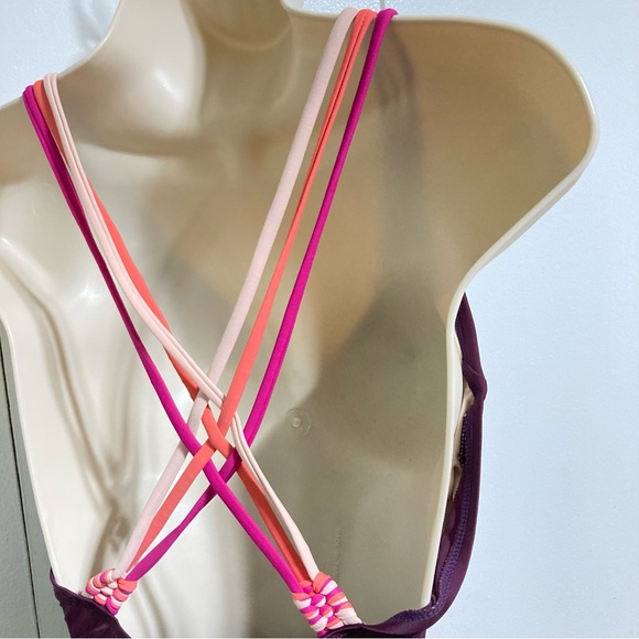 KONA SOL Macrame Straps High Coverage One Piece Swimsuit AFK71 Burgundy Medium - Picture 10 of 15